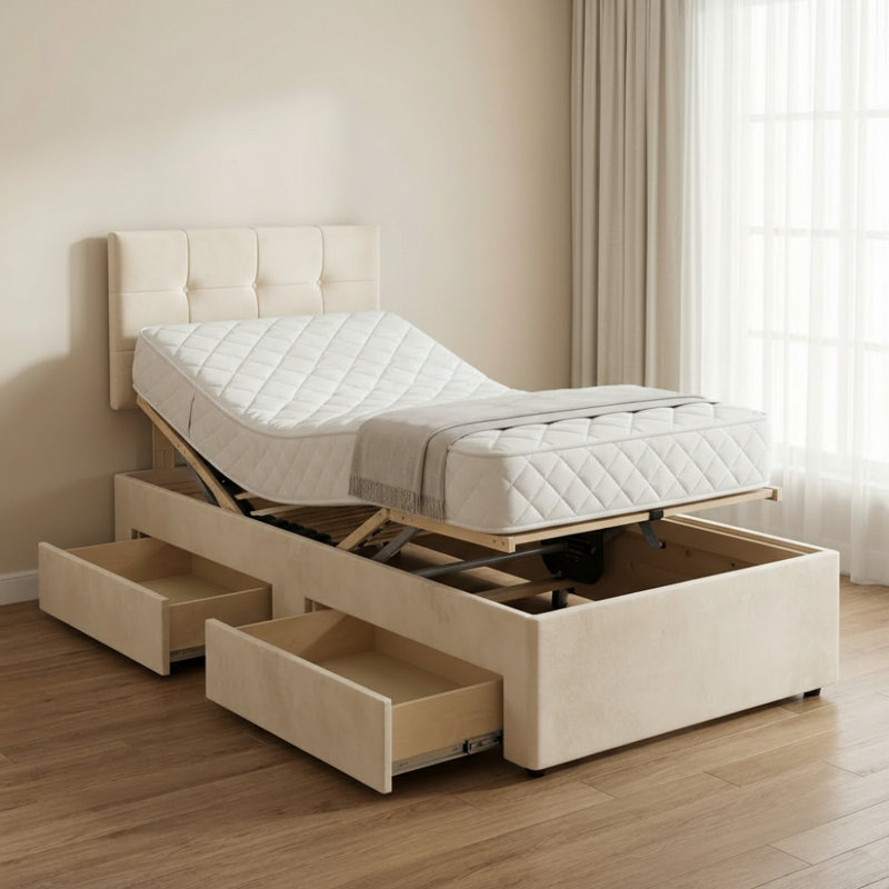 Upholstered Storage Bed, Single (3ft): 95 cm x 209 cm, Plush Cream