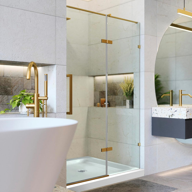 Ensemble de porte de douche sans cadre - Ensemble complet de porte en verre trempé transparent avec base de douche l 54 po x H 74 po 