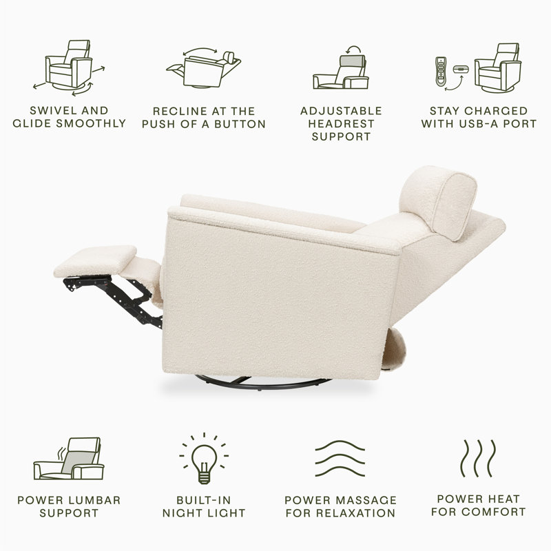 Willa Deluxe Power Recliner and Swivel Glider with Heat and Massage, Performance Ivory Boucle