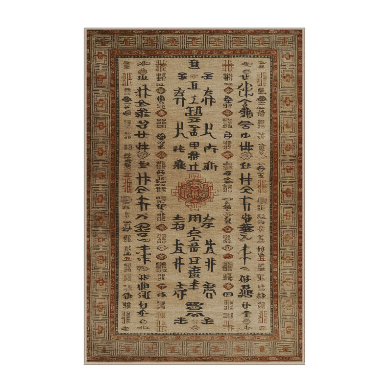 Tapis beige Art Deco lavable à la machine, Rectangulaire 2 pi x 3 pi