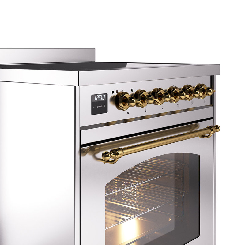 ILVE Nostalgie II Series 30 inch Induction Range with 4 Induction Elements (Glass Door), Stainless Steel/Brass