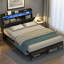 Base de lit plateforme moderne avec lumières DEL RVB et station de charge - tête de lit ergonomique, rangement sous le lit-790196757