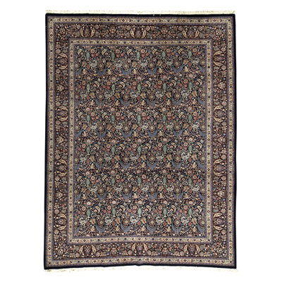 Tapis bleu marine / brun / beige de haute qualité noué à la main de conception unique