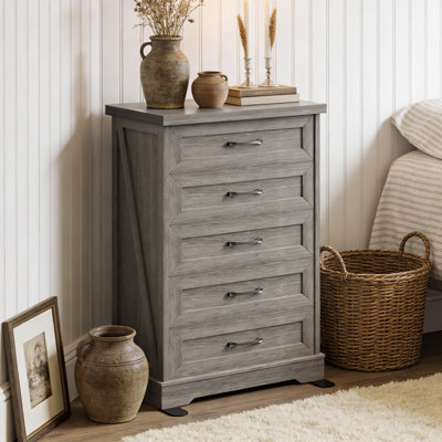 Rosario 46" H Farmhouse 5 Drawer Dresser,Tall Chest of Drawer with Arched Base for Bedroom by Gracie Oaks