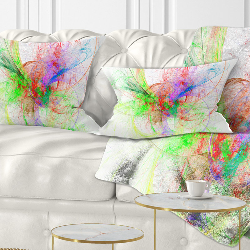 Motif multicolore sur blanc fractal - coussin imprimé abstrait