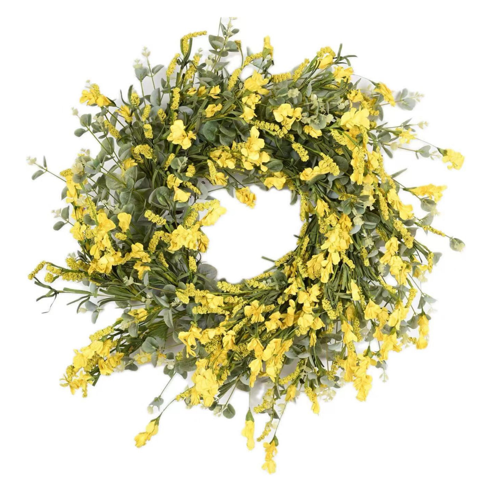 26" Handcrafted Foliage Berry No Holiday Wreath, Yellow