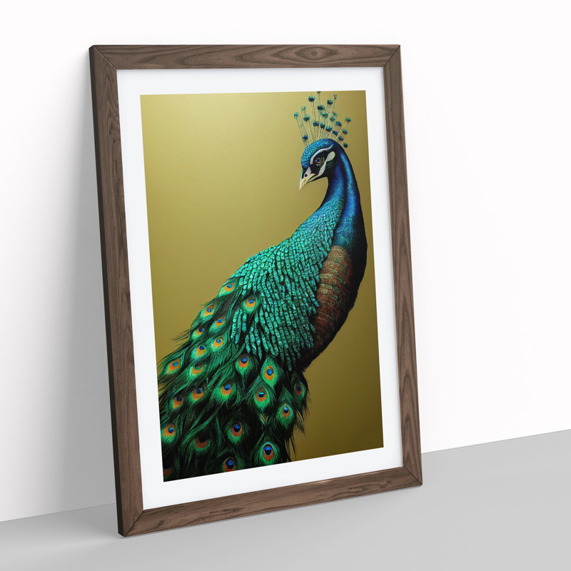 View Of A Peacock No.3 - Single Picture Frame Print, 34cm H x 25cm W x 2cm D, Brown Framed