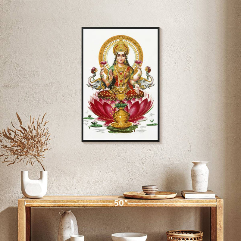 Déesse Lakshmi, Cadre flottant noir, 21 po x 31 po