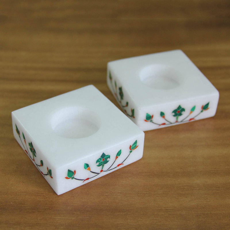 1'' H Stone Tabletop Tealight Holder, Green