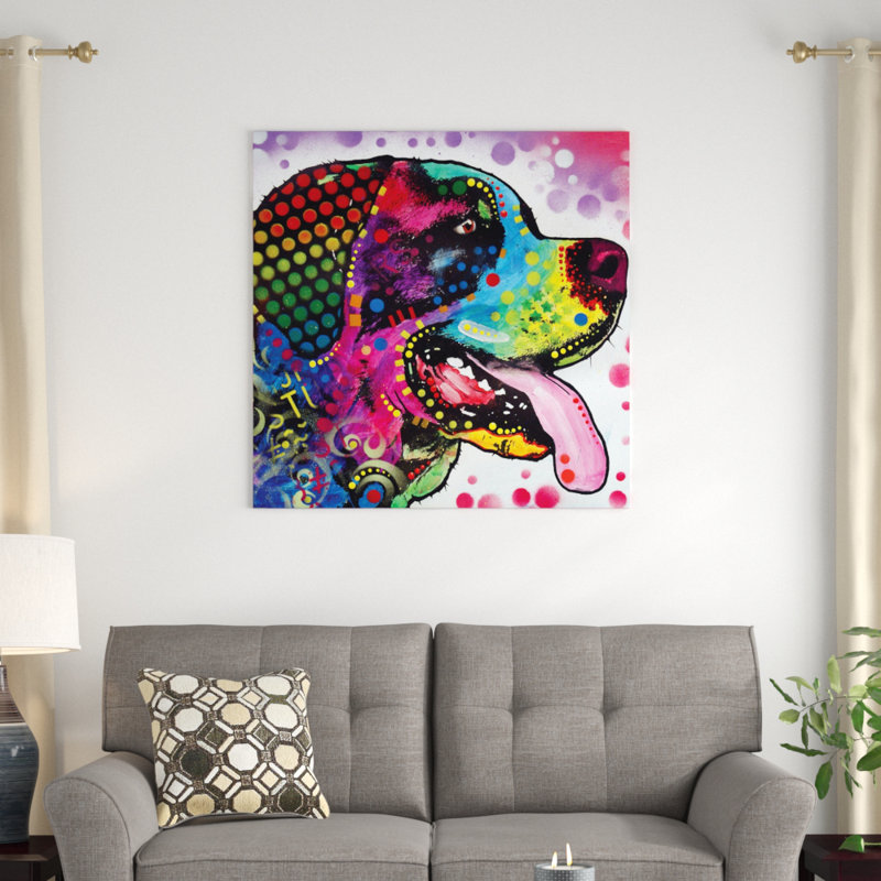 « while attended », peinture sur toile tendue, H 18 po x l 18 po x P 1,5 po, Toile avec cadre noir, Pas de tapis