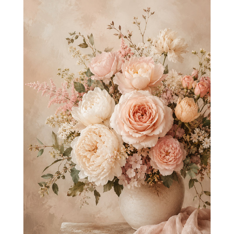 «Blush Rose Vase», art floral sur toile tendue, 36"W x 48"H x 1.5"D