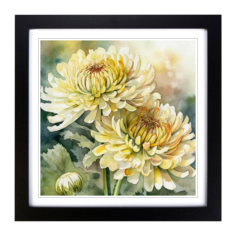 Chrysanthemum Watercolour No.2 - Single Picture Frame Print on Wood, Black