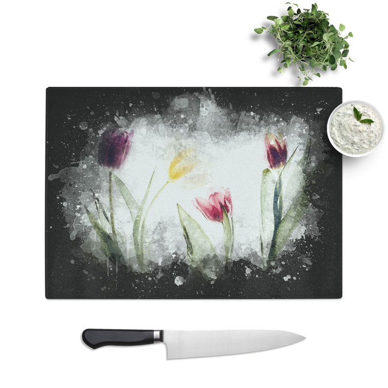 Tempered Glass Colourful Tulip Flowers Chopping Board, 28.5 cm x 39 cm
