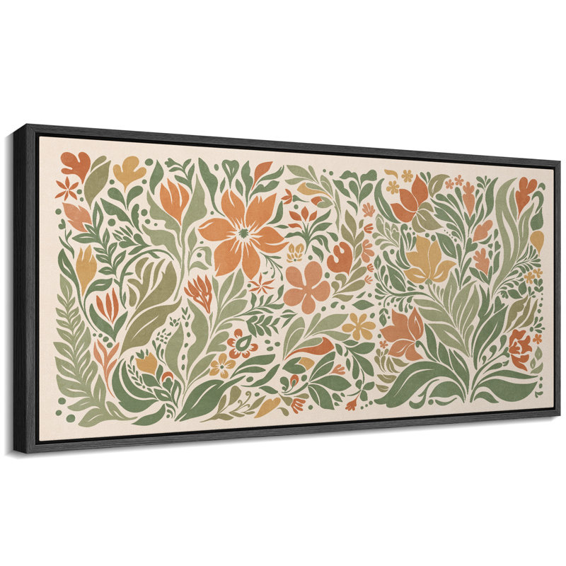 Folk Art, jardin floral, art moderne, H 30 po x l 60 po, Noir, noir, noir, noir