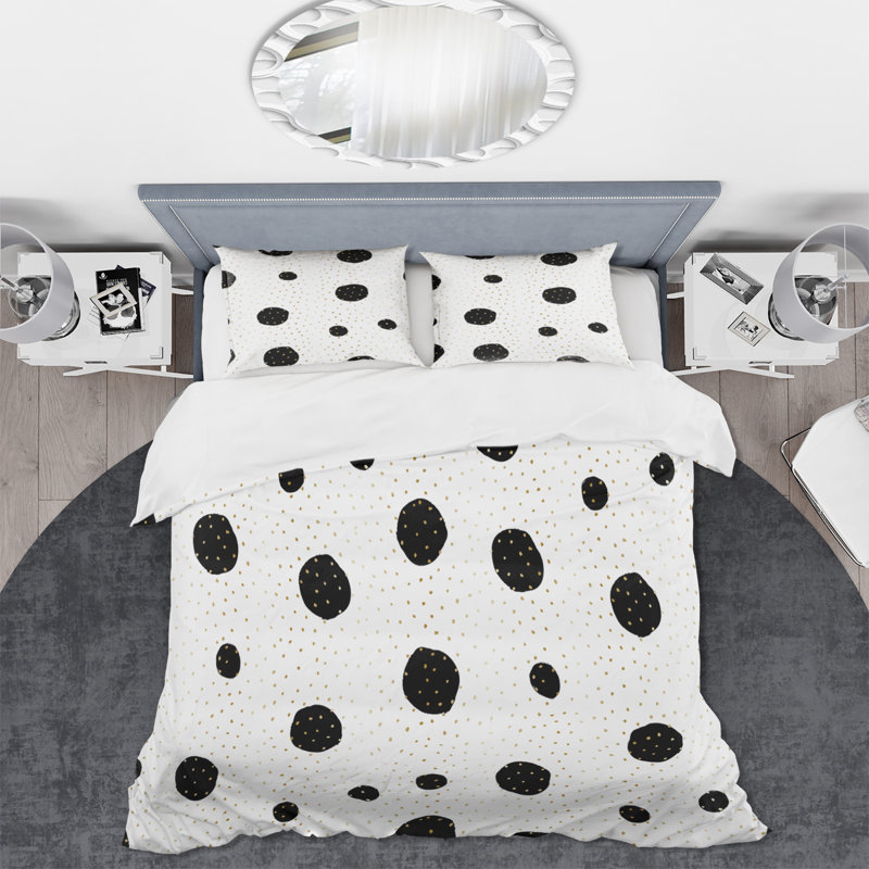 Cercles noirs avec pois dorés II - ensemble de housse de couette moderne - microfibre de polyester