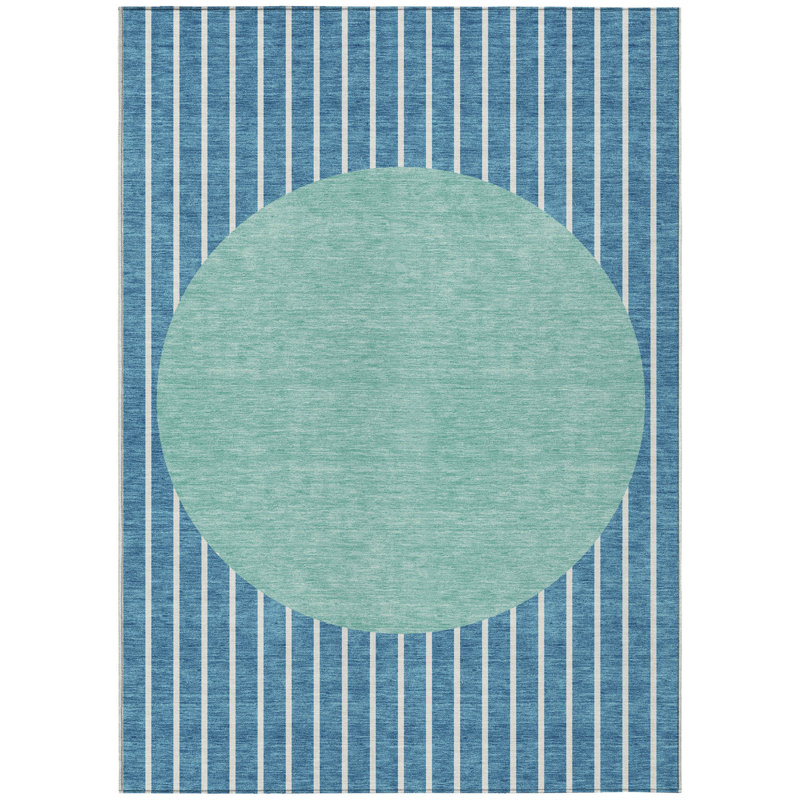 Tapis bleu sarcelle et turquoise à rayures 8 pi x 10 pi