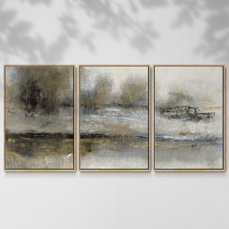 Paysage doré II - Toile encadrée multi-pièces, H 36 po x l 75 po x P 2 po, Naturel