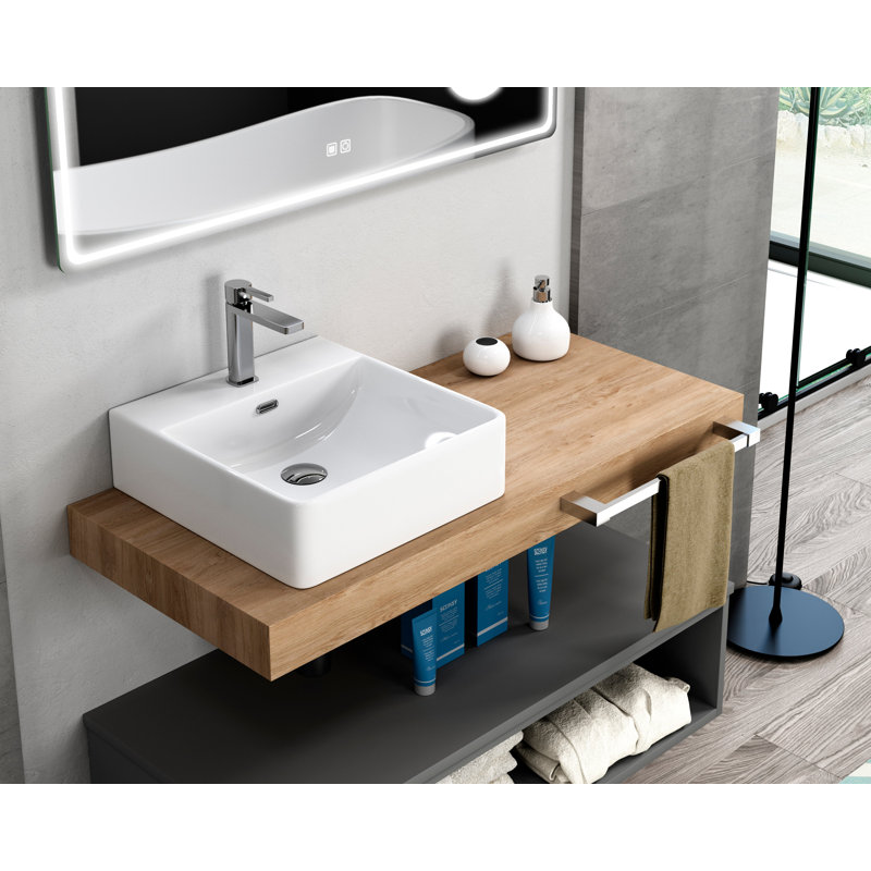 Dessus de meuble-lavabo en bois manufacturé 39,4 po avec trous de robinet Waimea, Pin