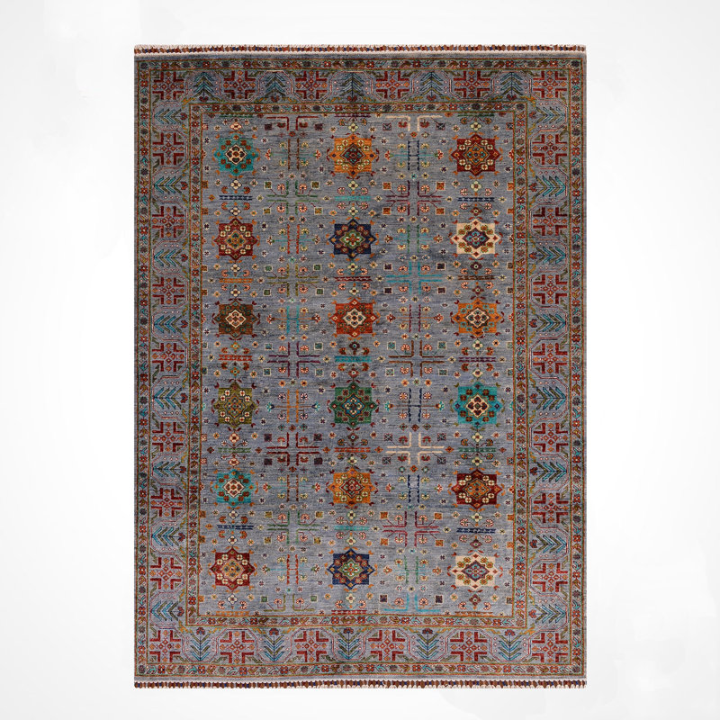 Tapis en laine et coton gris noué à la main Original Original