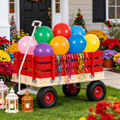 Chariot de transport en acier robuste avec support latéral en acier avec pneus tout-terrain de 10 po, capacité de transport jusqu'à 150 lb, chariot pliable sans effort pour le remorquage de jouets pour enfants, fournitures de jardinage (noir + bleu)