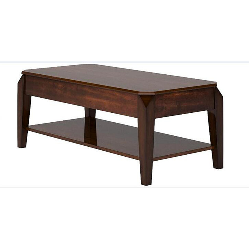Table basse Jessyka avec plateau relevable et tablette ouverte, structure en bois
