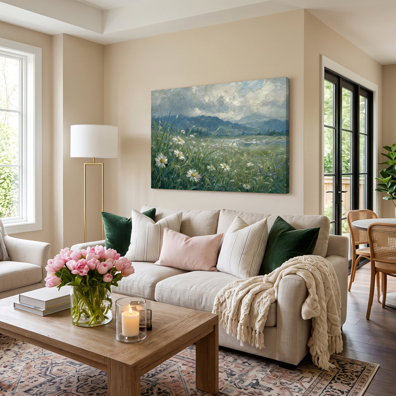 Reproduction d'une peinture de champ de marguerites sur toile - 51 x 76 cm, H 20 po x l 30 po