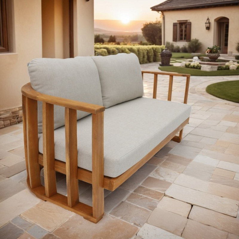 Baryn Acacia Patio Loveseat With Cushions