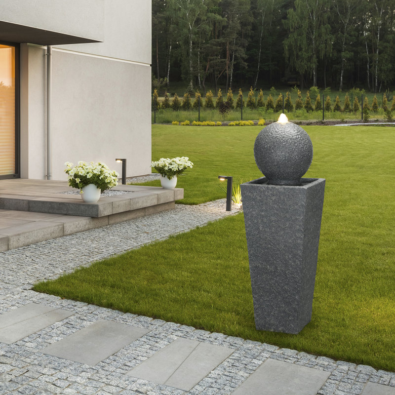 Modern Gray Polyresin Pedestal Fountain with LED Light