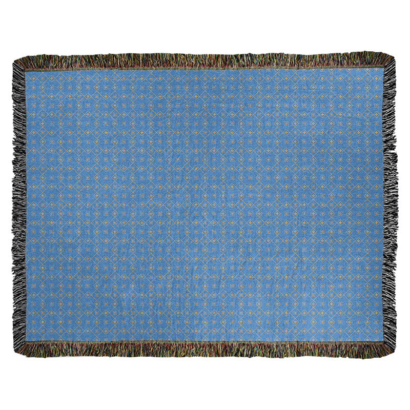 Couverture en coton tissé Katelyn Elizabeth, l 50 po x L 60 po, Bleu clair / orange