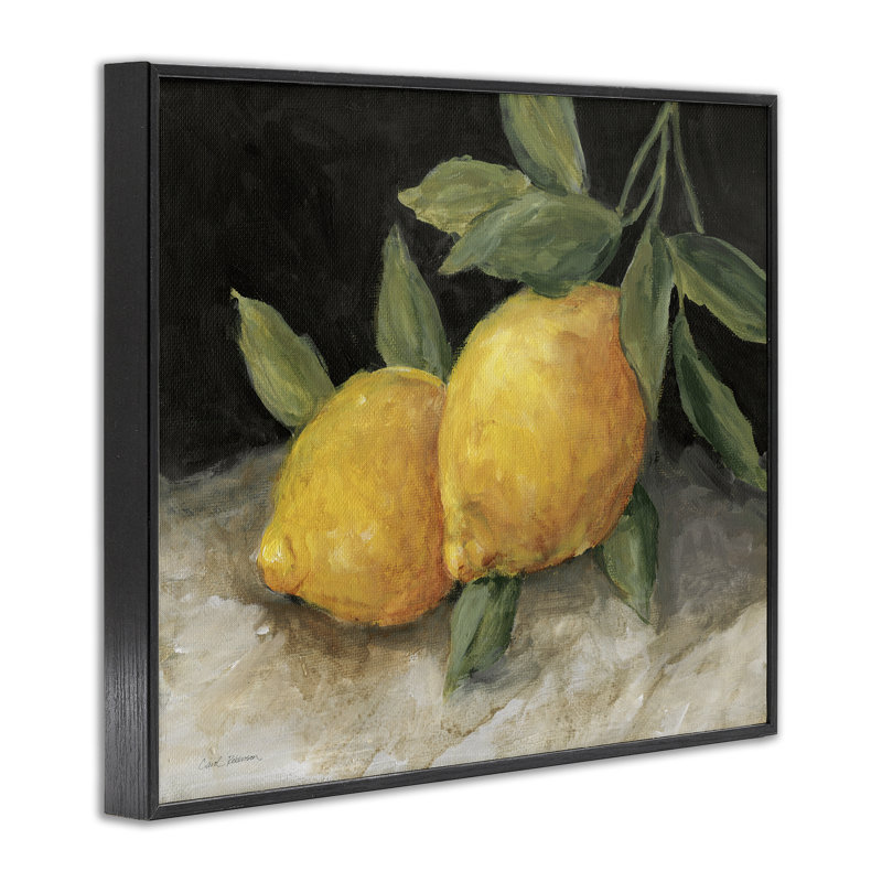 Paire de citrons, nature morte, giclée par Carol Robinson, Giclée encadrée noir minuit, H 16 po x l 20 po