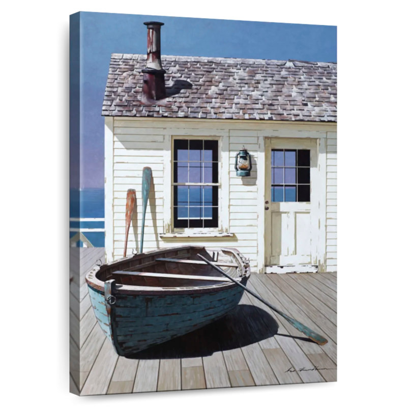 Mehar Blue Boat On Deck, 36" H x 24" W