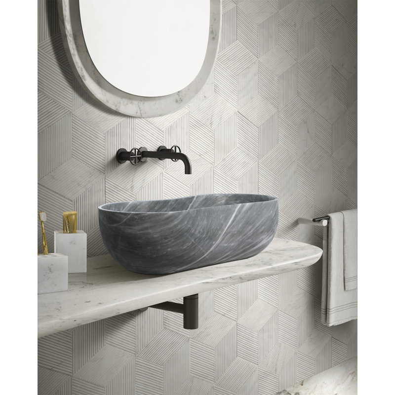 Carrara Gray Natural Marble Bathroom Vessel Sink, Gray