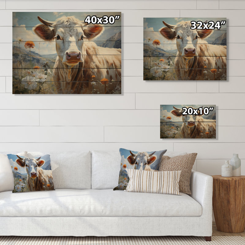 Vache, beauté pastorale sur bois, H 24 po x l 32 po x P 0,78 po