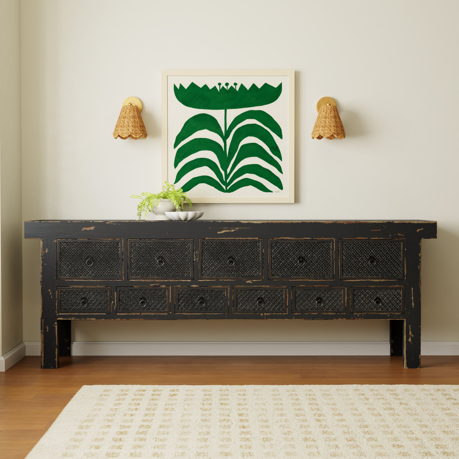 Lahey 93'' Solid Wood Console Table, Black