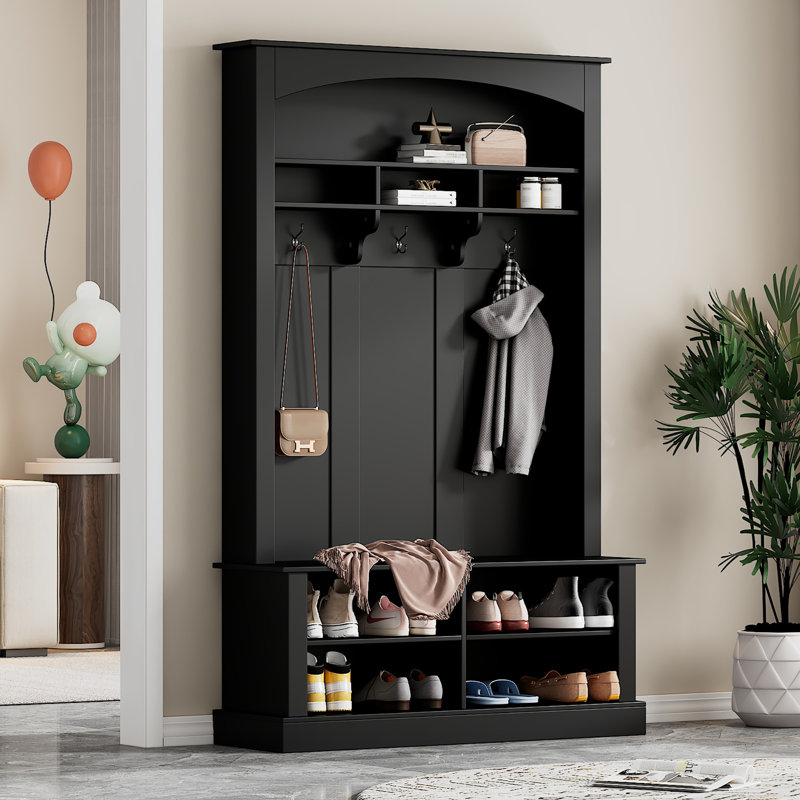 Raffie Hall Tree 47.22'' Wide with Bench and Shoe Storage, Black