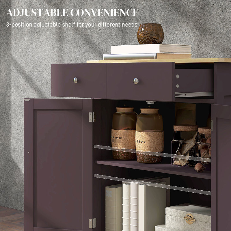 Coffee Sideboard - Solid Wood Countertop Kitchen Storage Cabinet With 2 Drawers, Doors, Adjustable Shelf Coffee Decor