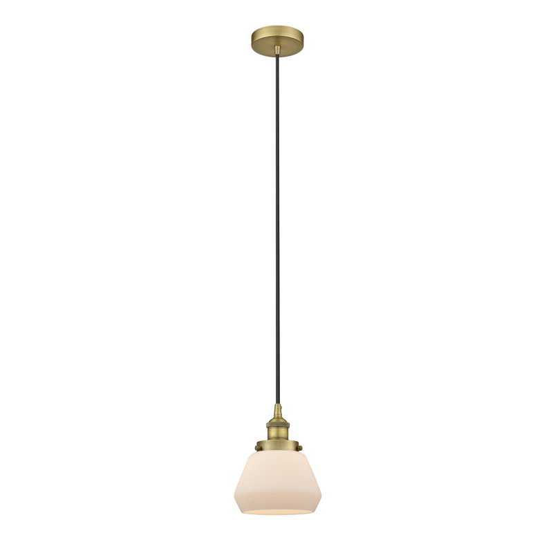 Luminaire suspendu conique à 1 lumière Cahn, Blanc, Laiton brossé