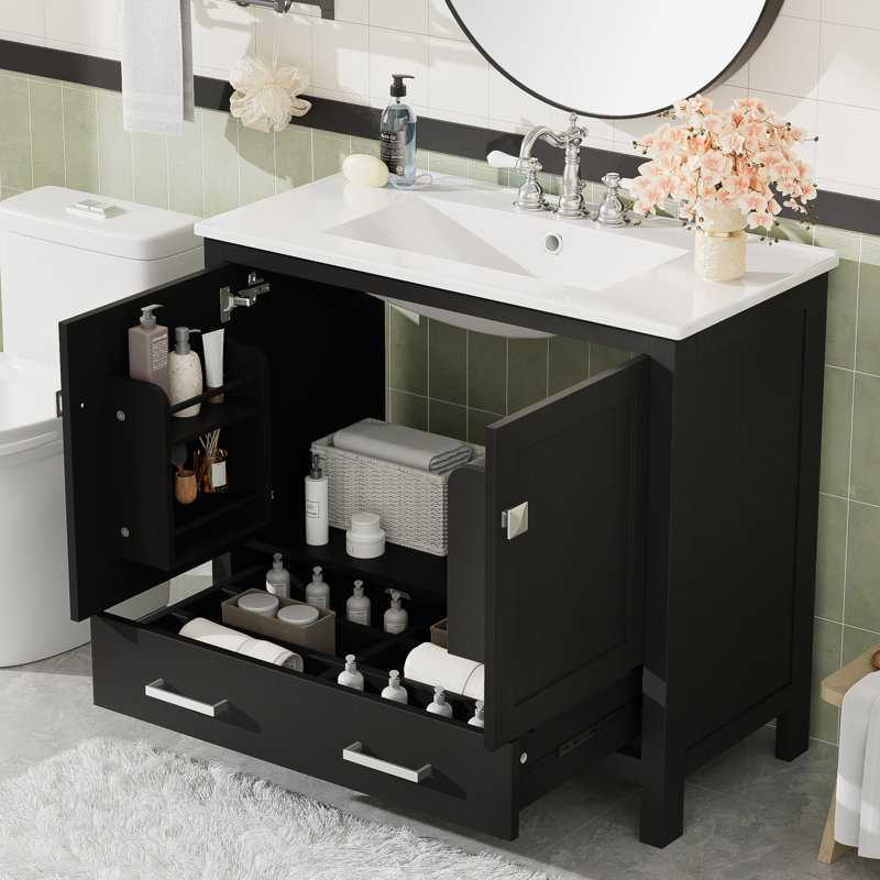 Meuble-lavabo 36 po avec lavabo en céramique, Noir