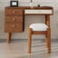 Ensemble de coiffeuse à maquillage en bois rétro avec prise de charge, port USB, tabouret, 3 tiroirs de rangement et 1 tiroir en rotin