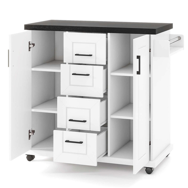 Rolling Kitchen Island Cart On Wheels Mobile Serving Utility Trolley Cart