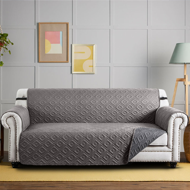 Box Cushion Sofa Slipcover, Light Grey/Dark Grey, 179cm H x 280cm W