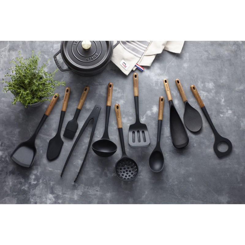 Matte Black Silicone and Acacia Wood Soup Ladle