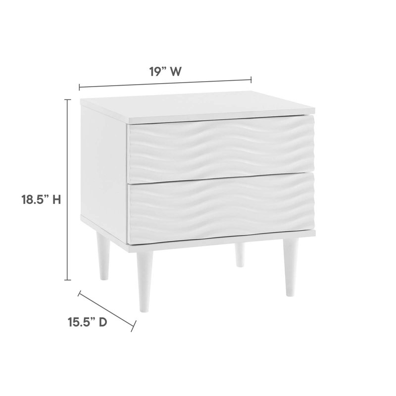 White Wave Design 2-Drawer Nightstand with Tapered Legs