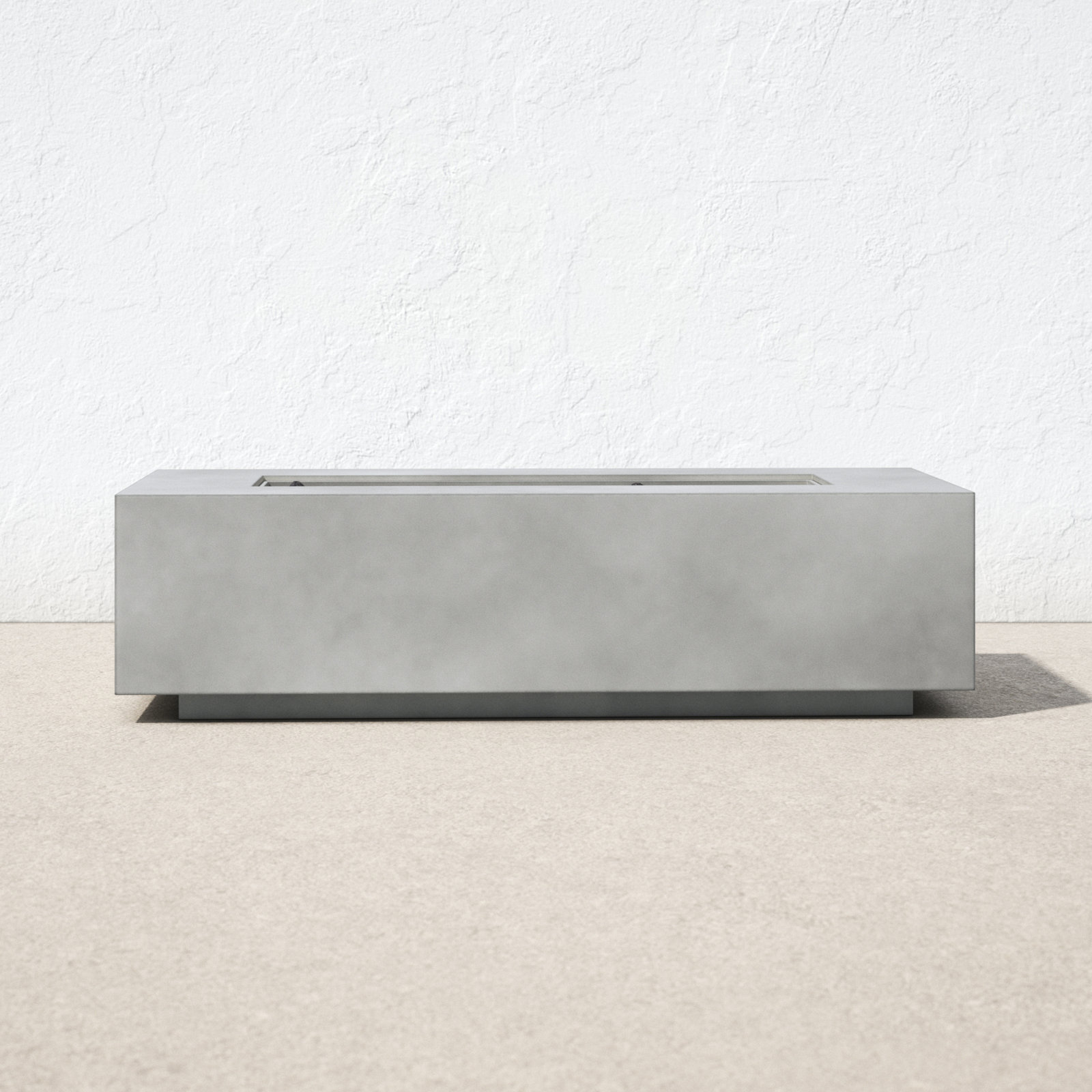 Rashid Rectangle Fire Pit Table, Natural Concrete, 15" H x 56" W x 24" D