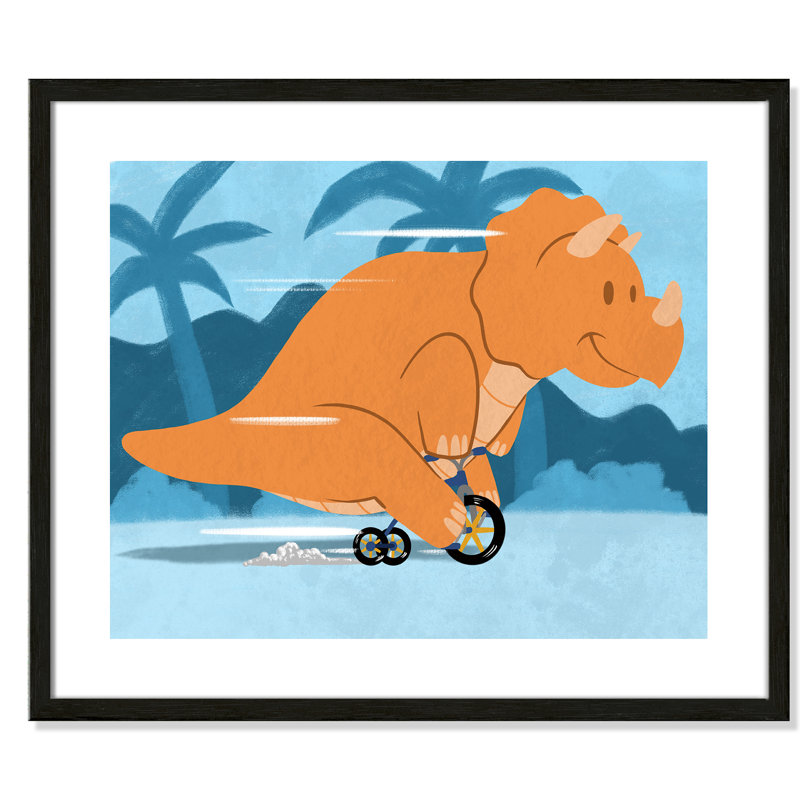 «Riding Dino 2», impression sur papier, H 20,5 po x l 24,5 po x P 1,18 po, Encadré de boîte à grain de bois noir