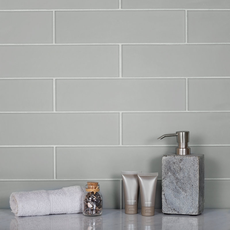 12'' x 3'' Glass Subway Wall Tile, Gray