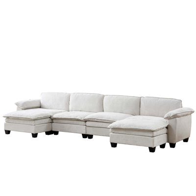 Canapé de luxe à quatre places avec 2 repose-pieds en tissu d'ameublement Chenille