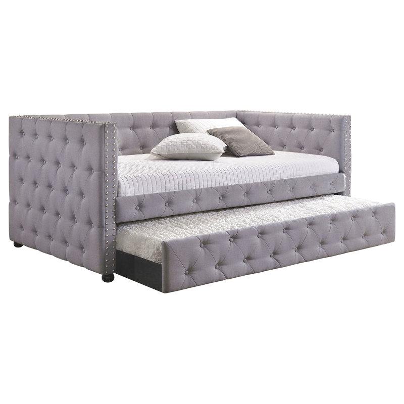 Grey Upholstered Twin Daybed With Trundle