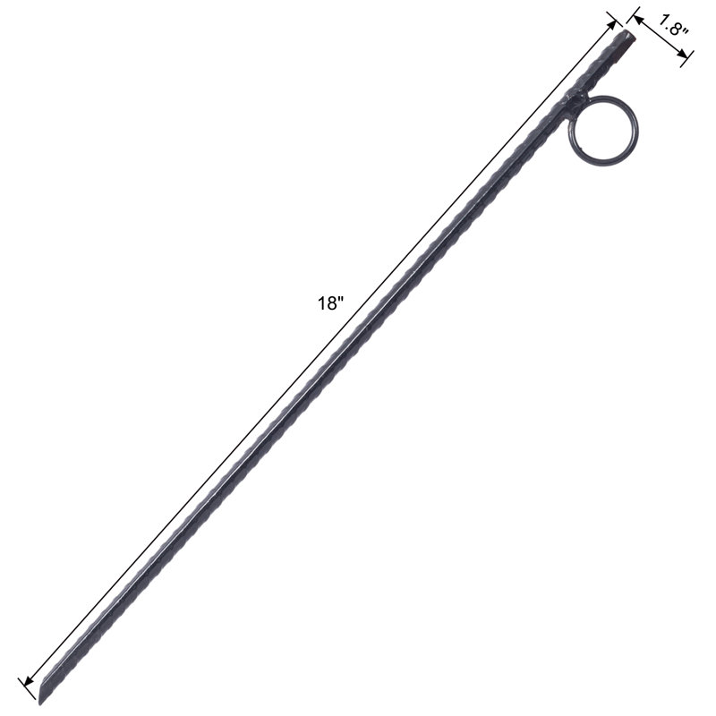 Piquet de tente en acier renforcé 3/8 x 18 pouces, 6 pièces, extrémités angulaires noires, pour campings et auvents