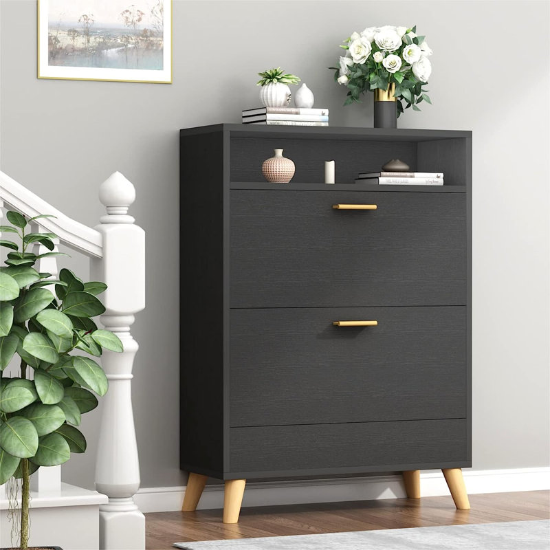 Esed 16 Pair Shoe Storage Cabinet, Black